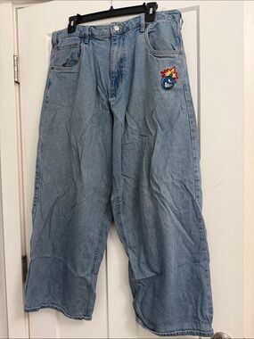 The Hundreds Light Blue Relaxed Denim Jeans with Embroidered Bomb Patch